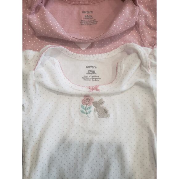 Carters Pink Heart & White Bunny Smelling a Rose Onesies - Set of 2 - Size 24M - Picture 2 of 5